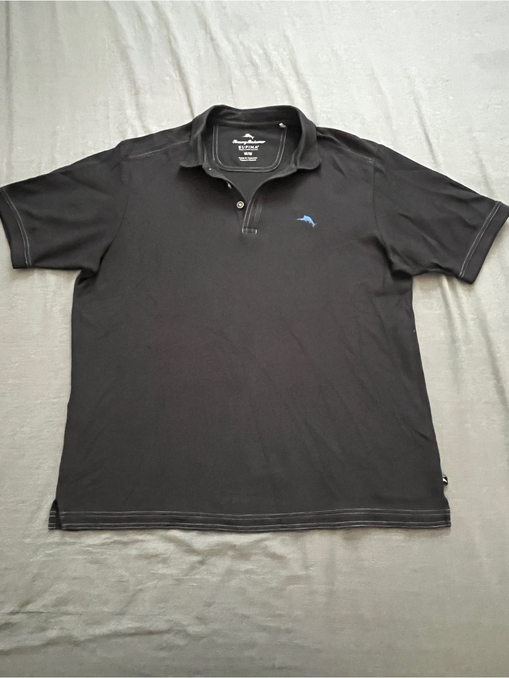 Tommy Bahama Black Polo with Blue Marlin Chest Logo